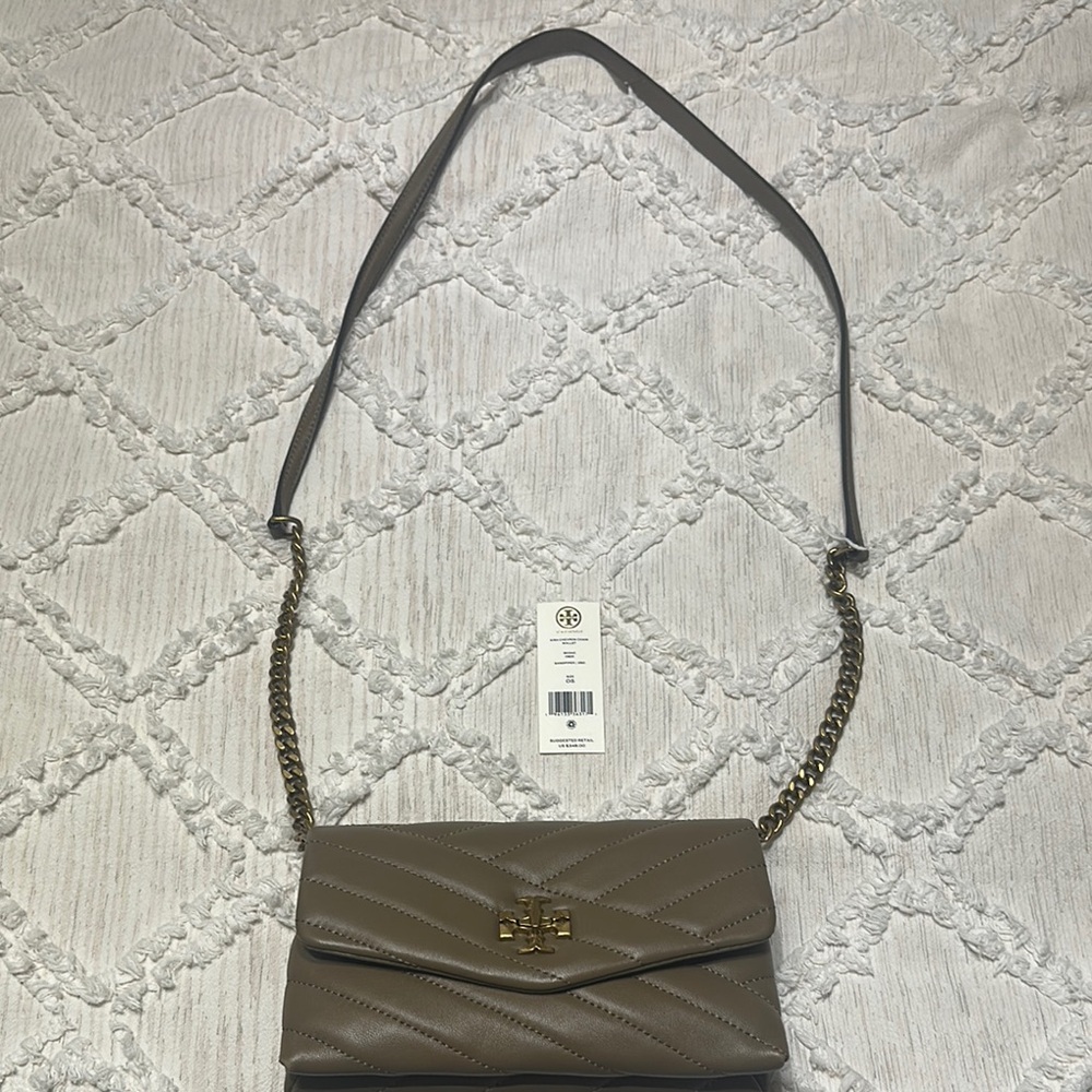 Tory Burch Taupe Quilted Crossbody Bag